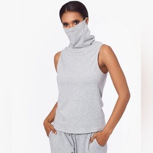 BAM BY BETSY & ADAM Womens Gray Cotton Blend Built-in Mask Scoop Neck Tank Top M